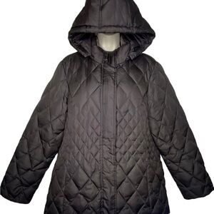 Macintosh New England Women's Quilted Winter Coat M Brown Removable Hood Zipper